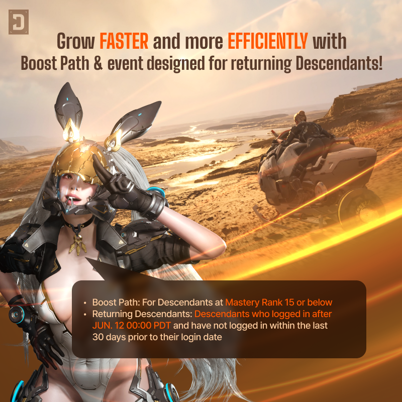 FirstDescendant's tweet photo. 🌱 Recently returned to Albion, or a new Descendant with Mastery Rank 15 or below?

Events designed just for you are now live with #TFD0618Update - make the most of them and level up more efficiently!

Check the event notice for full details: https://t.co/r4VxsWGsSd https://t.co/zoyNfhkOr5