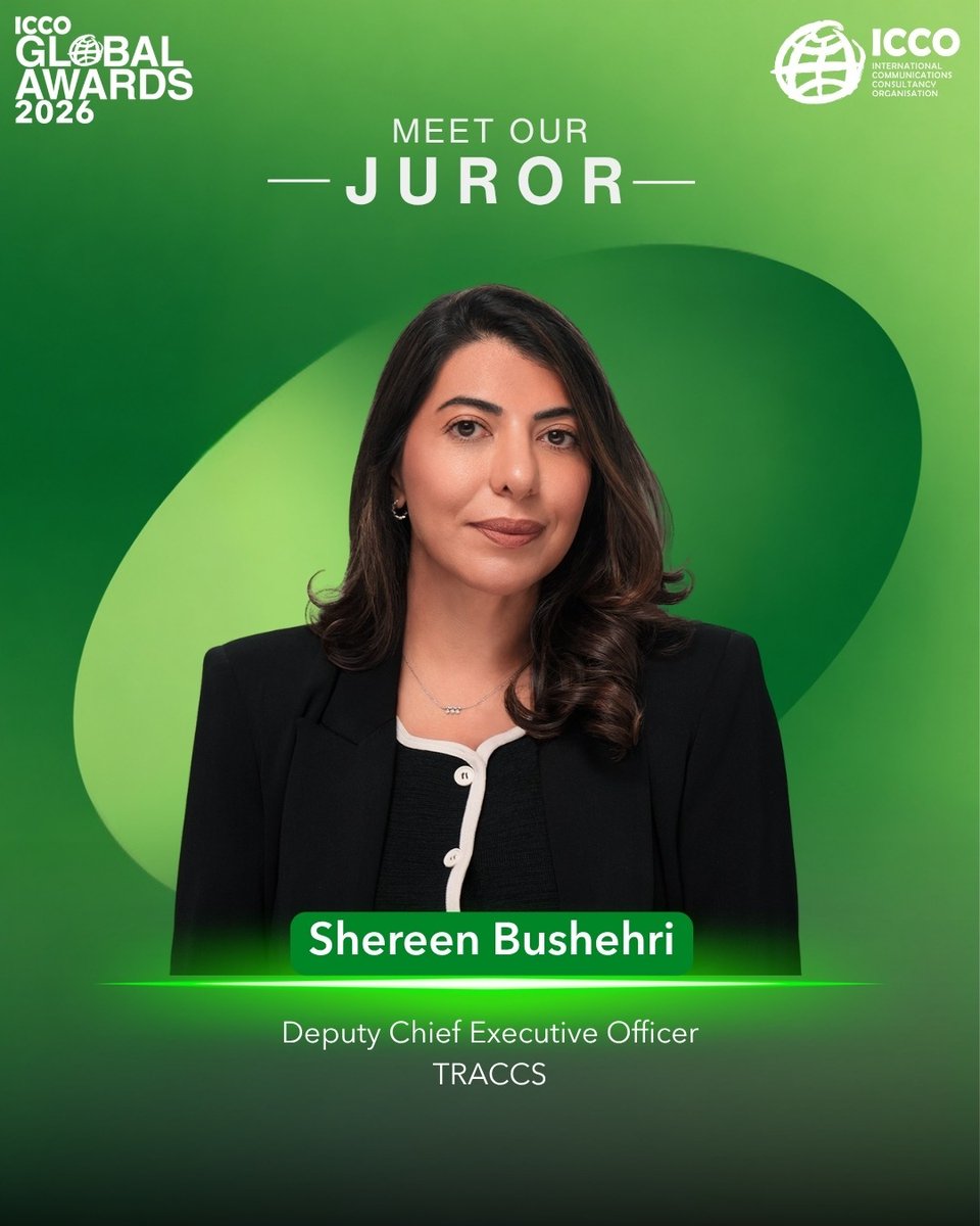 ICCOpr's tweet photo. 🌍Shereen Bushehri, Deputy CEO of TRACCS, joins the ICCO Global Awards 2026 judging panel.
With over two decades of communications experience, she brings valuable expertise as we celebrate the very best in global PR and communications.
🏆Winners will be celebrated on 12 Nov 26🇮🇹 https://t.co/87K7heCfF8