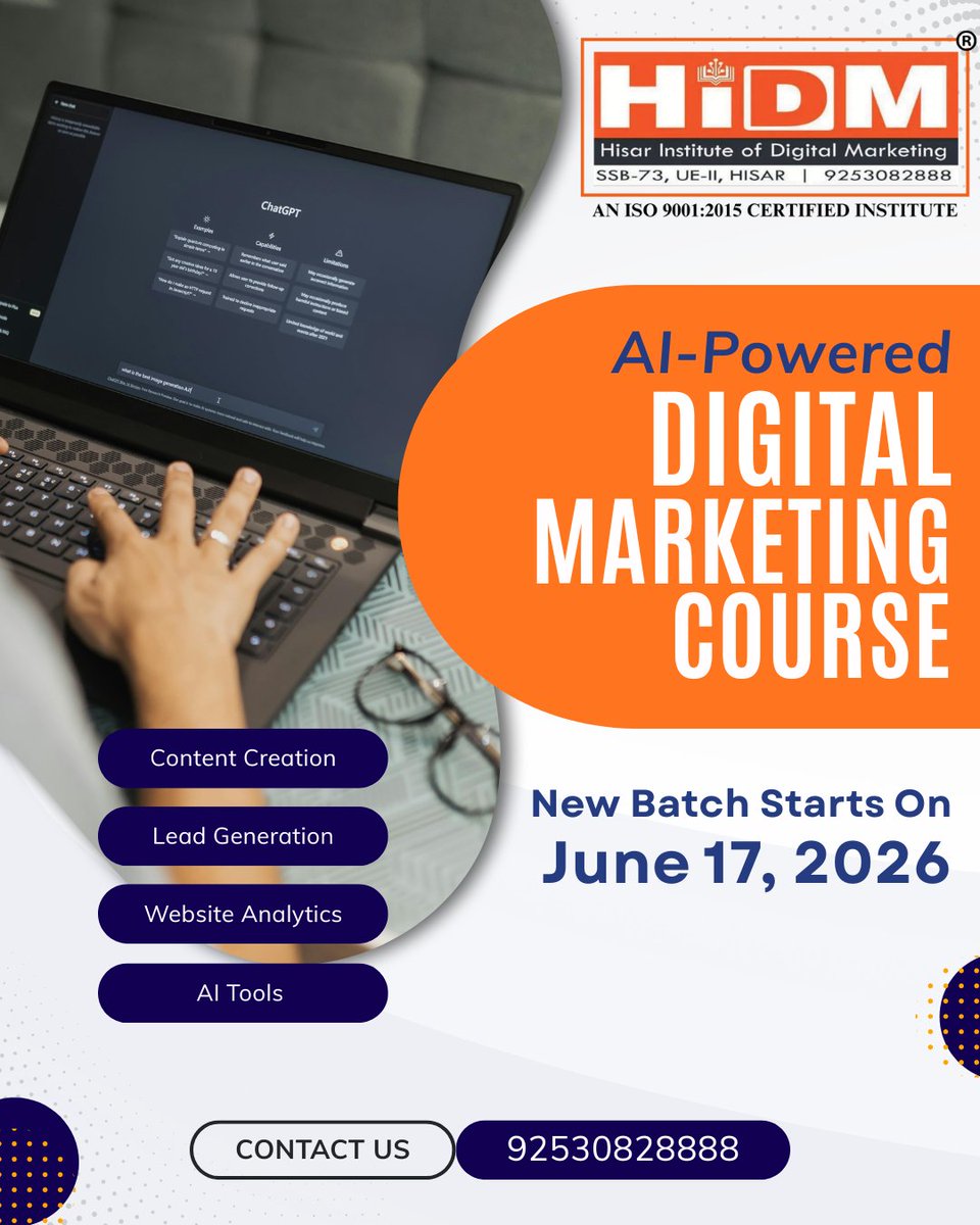 hidmhisar's tweet photo. Register : https://t.co/oYzTofb99A
New Batch Starts On: June 17 (Evening Batch)
9253082888 | https://t.co/FlkWVSXyMb
#LearnDigitalMarketing #AIMarketing #SocialMediaMarketing #GoogleCertified #CareerGrowth #DigitalSkills #Hisar #MarketingCourse #SkillDevelopment #DigitalMarketing https://t.co/sqMY73YXoi