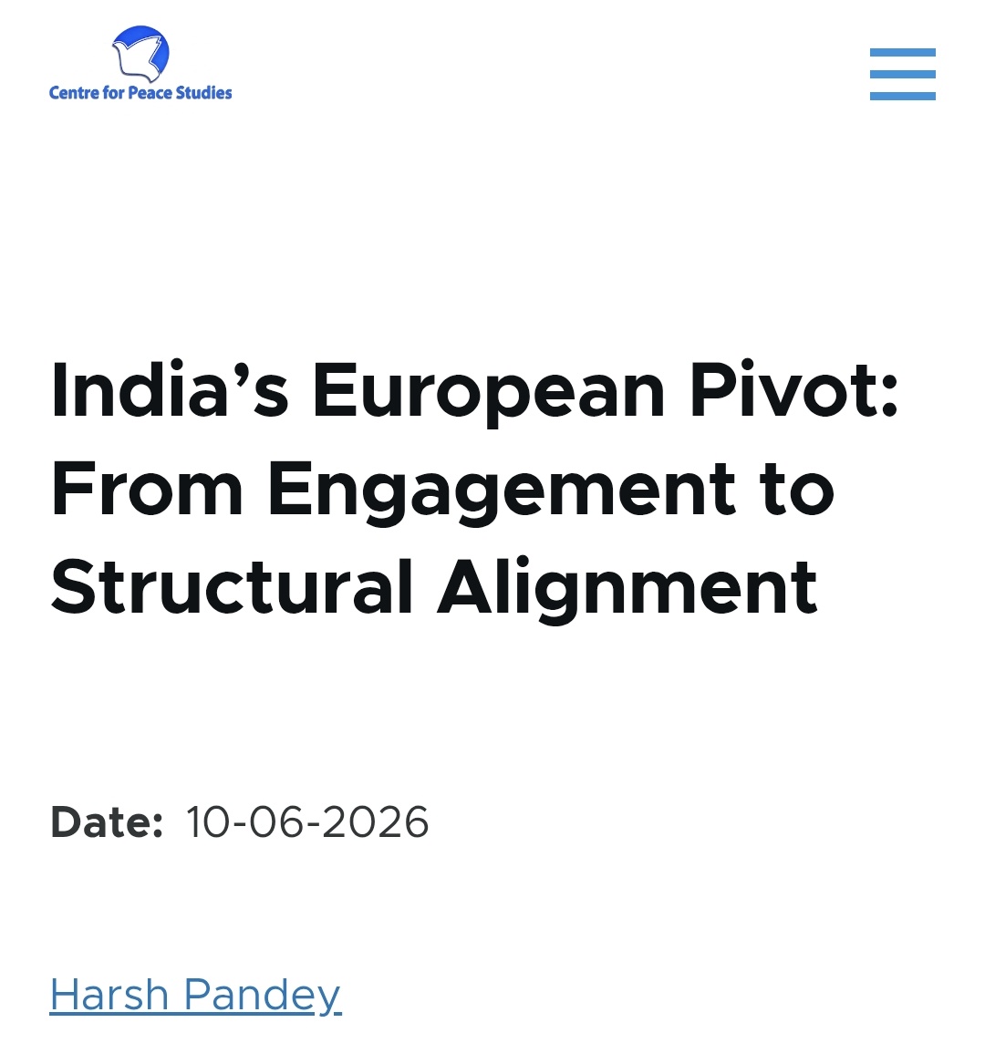 Harsh_Pandey18's tweet photo. I write an Issue Brief for @ICPS_Official on the structural realities shaping India's European Pivot, situating it in the context of the PM's recent visit to Europe.
https://t.co/yYNv5vY2tY https://t.co/U8cnFmjXSd