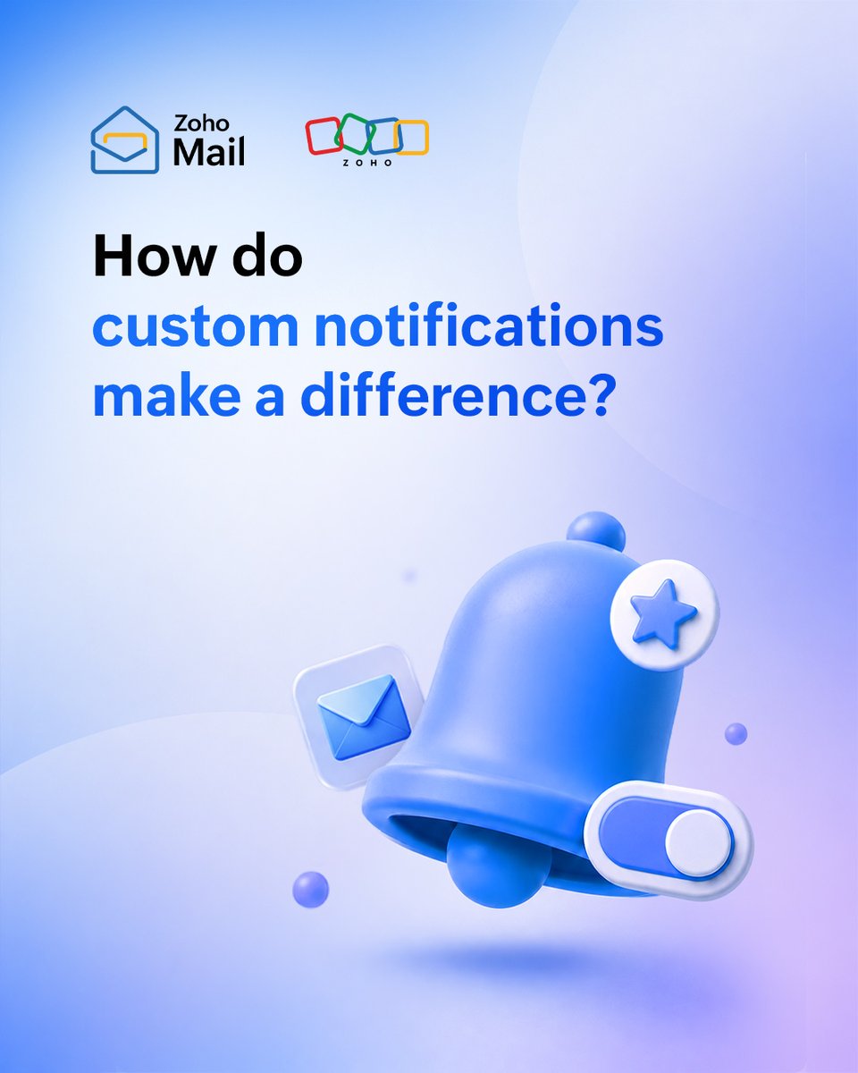ZohoMail's tweet photo. Let’s be honest: Does the sound of an incoming email make you feel productive, or just stressed? 😵‍💫 

Swipe through to learn how Zoho Mail’s custom notifications helps you start building better habits. 🧠 🔕 https://t.co/dtjDg6hA3Y