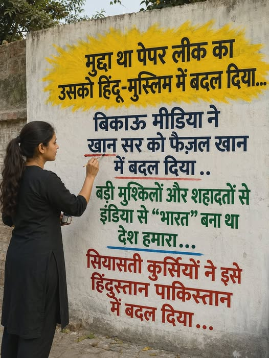 ssukhdev737's tweet photo. मुद्दा था पेपर लीक का उसको हिंदू-मुस्लिम में बदल दिया...
बिकाऊ मीडिया ने खान सर को फैजल खान में बदल दिया ...
बड़ी मुश्किलों और शहादतों से इंडिया से “भारत” बना था देश हमारा...
सियासती कुर्सियों ने इसे हिंदुस्तान पाकिस्तान में बदल दिया.. https://t.co/e22KFJKLrA