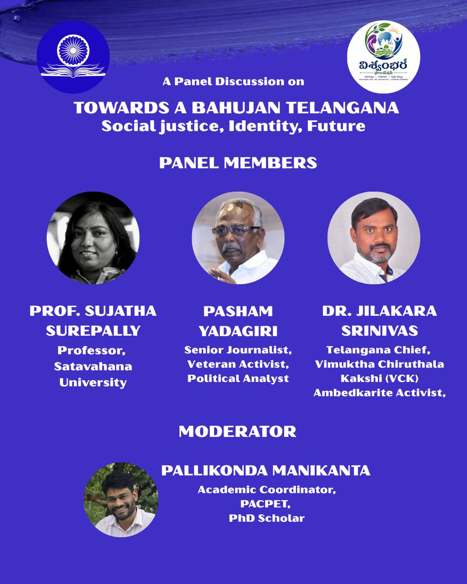 BARC_HYD's tweet photo. 12 Years of Telangana.
🎬 Pani Paata Poratam (Songs of Our Soil) 🎙️ Towards a Bahujan Telangana
With Pasham Yadagiri, Prof. Sujatha Surepally &amp; Dr. Jilakara Srinivas.
📅 June 13 | 5 PM | Hyderabad
#Telangana #BahujanTelangana https://t.co/mhFyKiTIvy