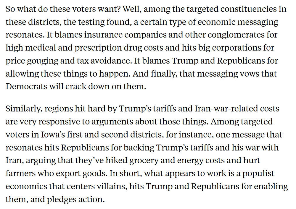 GregTSargent's tweet photo. These working class voters respond well to a populist economics that centers villains (pharma, corporate price gouging, etc), hits Trump/GOP for enabling them, and pledges Dem action. They don't like the tariffs and the war.

Big opening for Dems here:

https://t.co/NZHFTji9Df https://t.co/EPcrAuE2Ff