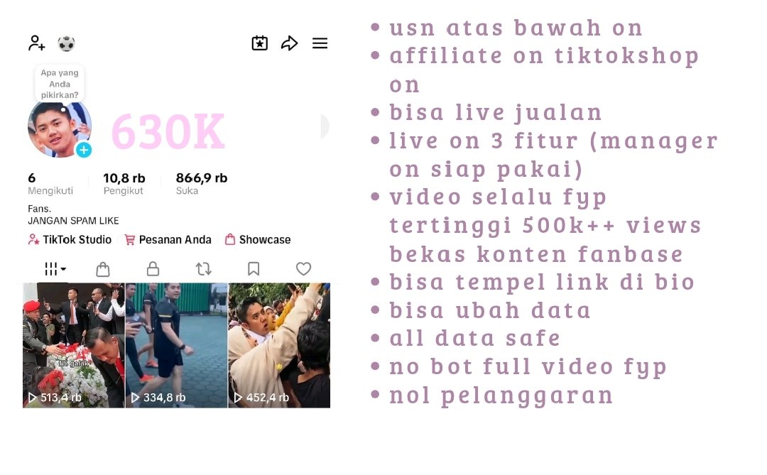 lembrodele's tweet photo. jual akun tiktok acc wts wtb want to sell yang berminat Affiliate on live on 3 fitur bisa ganti all data
#zonauang #bealanja 01 https://t.co/qkHrXHY7Rk
