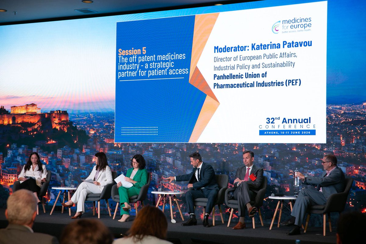 medicinesforEU's tweet photo. As off-patent medicines account for around 70% of medicines dispensed in the EU, balancing competitiveness with timely and equitable patient access remains a key objective. Session 5 of #MedsforEU26 explored how our sector can build a stronger strategic partnership for patients. https://t.co/vugsnFU7HE