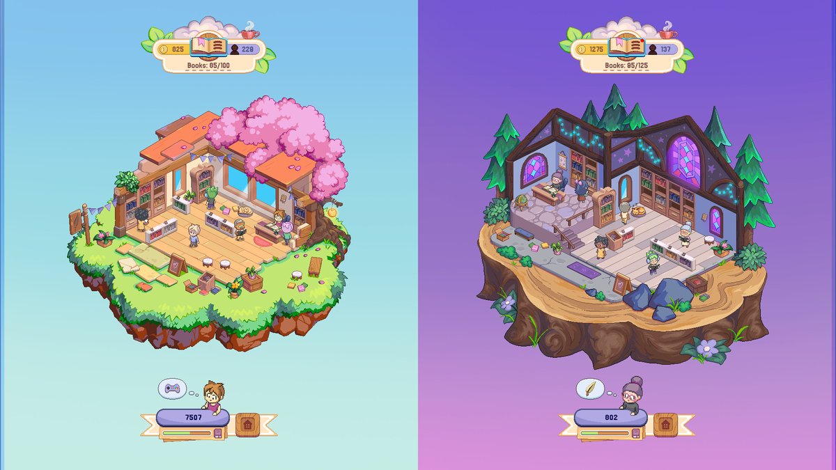 myPotatoGames's tweet photo. In this game you turn your little writing nook into a thriving bookstore.
I just started playing the demo for Idle Bookstore, where you start out with just a few empty shelves, a desk and your writing instrument. Write books and use the success to expand and decorate your little bookstore to reflect your personal style, you can even customize your person.
My favorite part is that you can invite your IRL friends to write with you, have them rate your book and use the feedback to achieve greatness with your next writing gig.