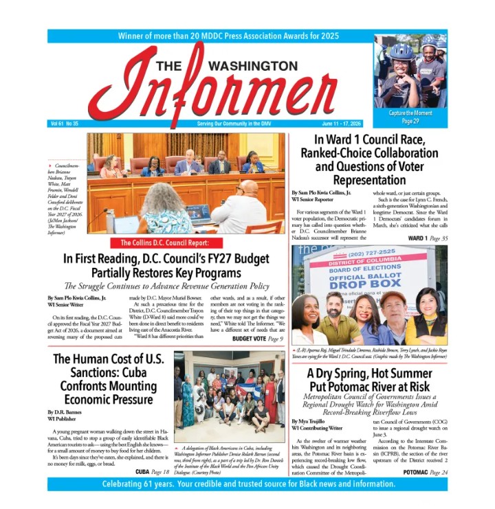 SamPKCollins's tweet photo. FYI: This week's print edition of @WashInformer is out and available for public consumption. @MichaPGreen curated a bevy of articles from me, @BlackPressSpeak, @drolarkb and others. Quite the production. To Jah be the glory. https://t.co/cOlClmrHak