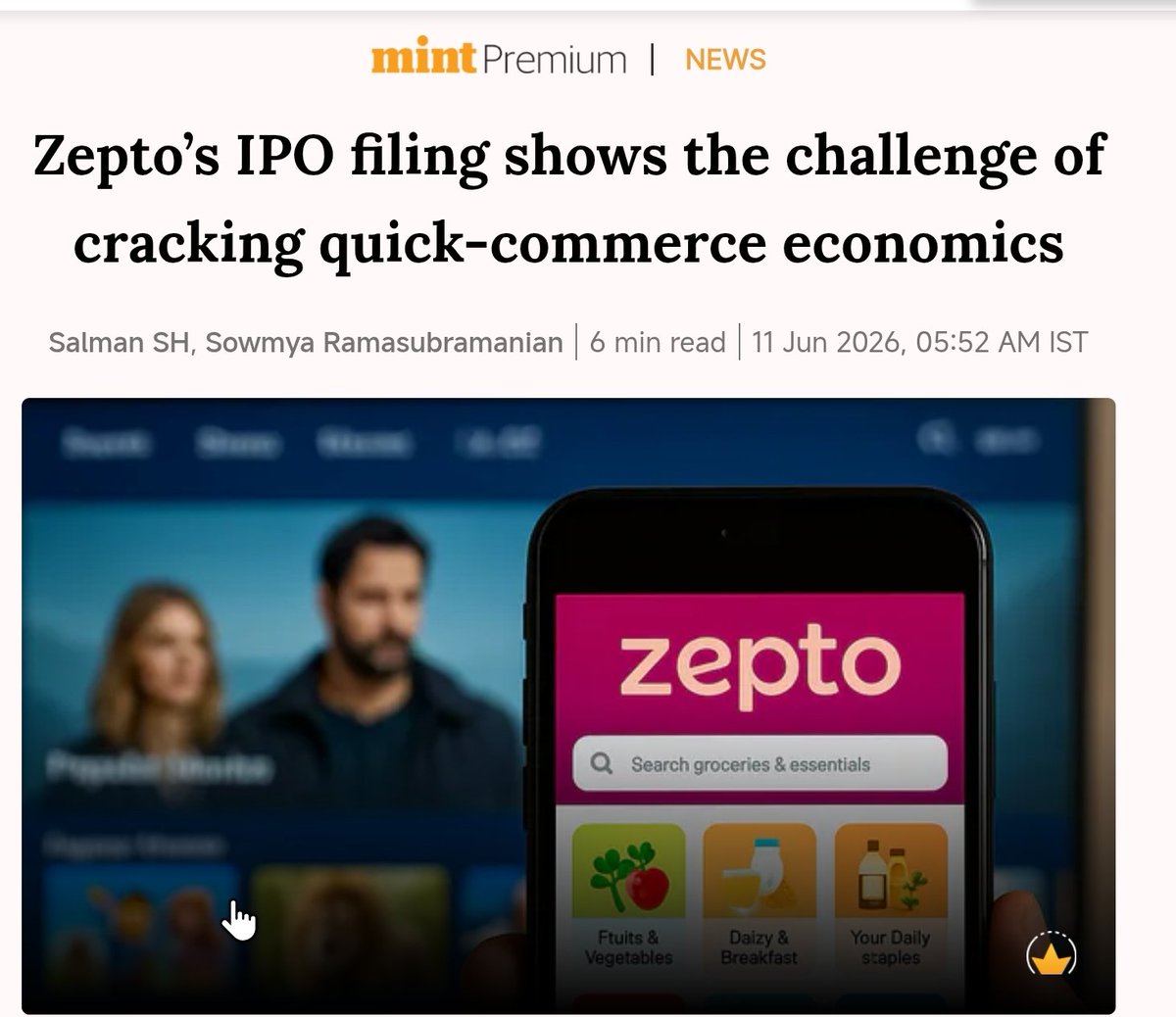 salmn_sh's tweet photo. 📃I spent time digging into Zepto’s latest filing, and one number stood out: the company’s orders per dark store per day rose from 1,325 in FY24 to 1,565 in FY25 and 1,677 in FY26. That suggests the company is squeezing more throughput out of each store as the network expands. https://t.co/FMBd90SSOc