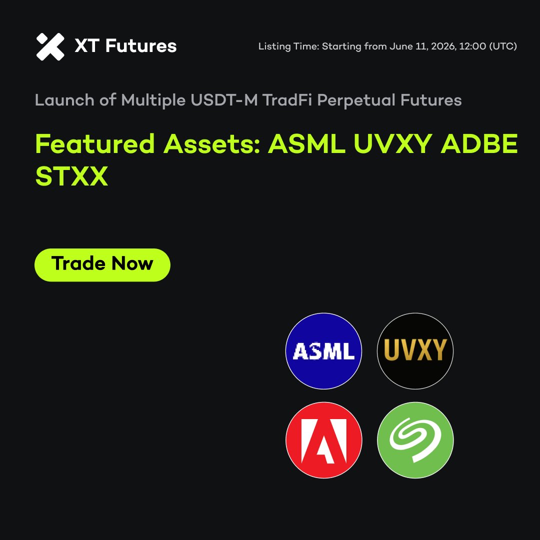 XTexchange's tweet photo. 🚀 #XTfutures New Listing Alert 🚀

🔥 XT will list ASMLUSDT (1-20X), UVXYUSDT (1-20X), ADBEUSDT (1-20X), STXXUSDT (1-20X) perpetual futures in the #TradFi Sector.

Trade Now ⤵️
https://t.co/heS4lIKJCn https://t.co/r2BIZbyBDr