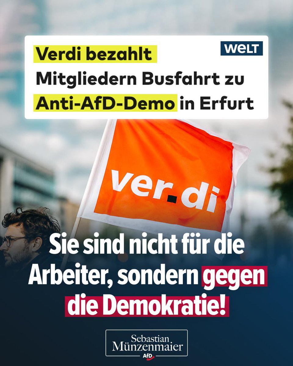 S_Muenzenmaier's tweet photo. Ver.di ist keine Gewerkschaft mehr, sondern ein antidemokratischer Antifa-Verein.

TM https://t.co/dJRwyEi64f