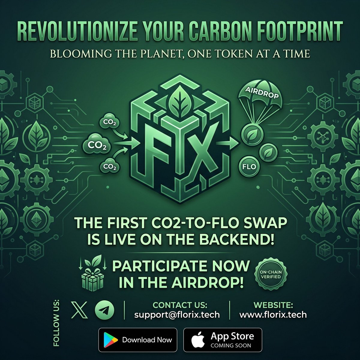 FlorixTech's tweet photo. Revolutionize Your Carbon Footprint! 🌍

The first #CO_2 to #FLO swap is live on the backend! Blooming the planet, one token at a time.

🪂 Participate now in the Airdrop!

✅ On-Chain Verified
📲 Download on Google Play: https://t.co/ne84yZuDhx

#CarbonFootprint #Web3 #Airdrop https://t.co/UxKLP9wKV3