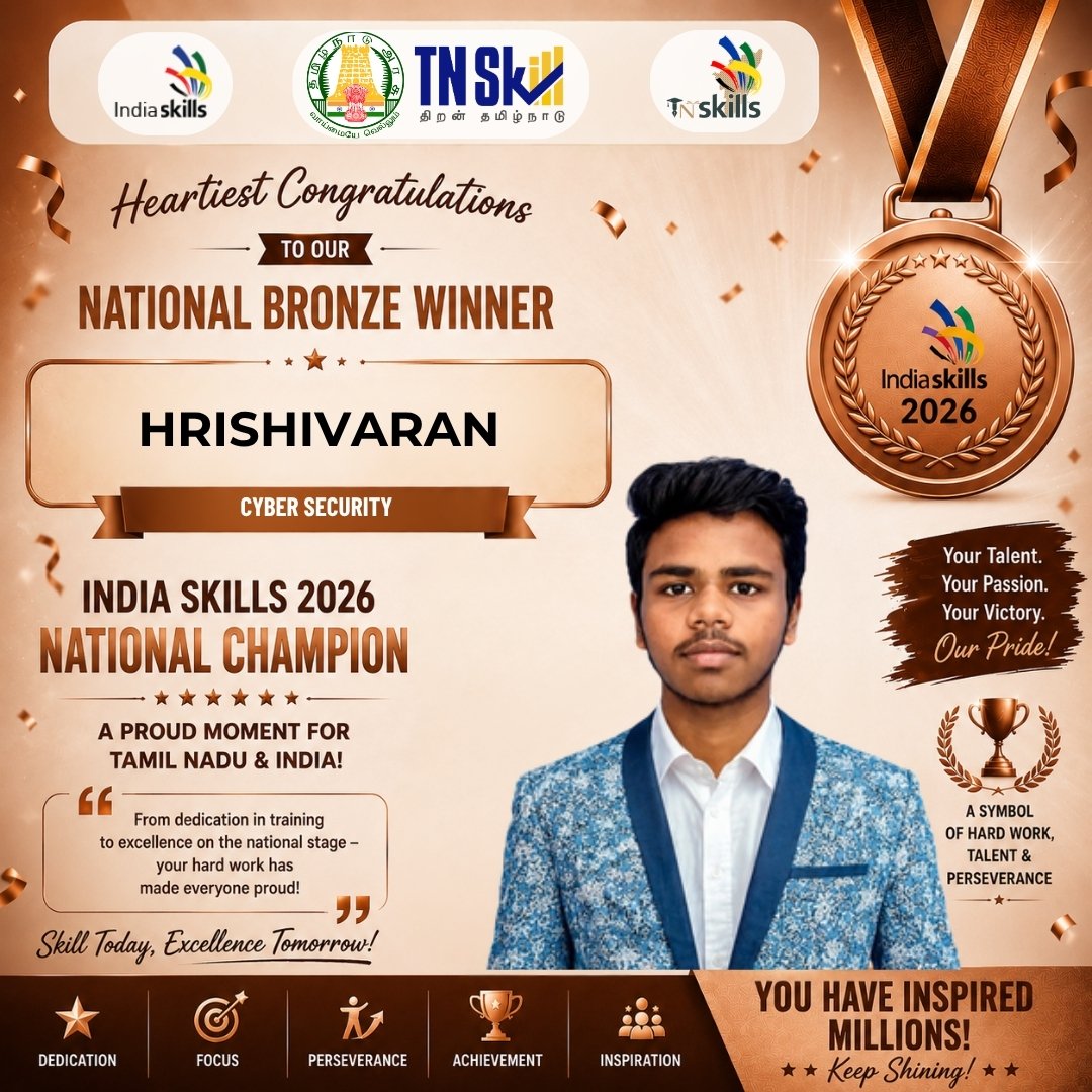 tnskillofficial's tweet photo. 🥉 15 Bronze Medals. One Powerful Statement. Team Tamil Nadu Continues to Shine at IndiaSkills 2026!
🇮🇳 Congratulations to our 15 Bronze Medal Winners who showcased exceptional talent, determination, and technical excellence at the IndiaSkills National Competition 2026. Their remarkable achievement played a vital role in Tamil Nadu's outstanding performance on the national stage, reinforcing the State's position as a leader in skill development and vocational excellence.
🏆 Tamil Nadu – 2nd Place Overall in India
👥 64 Competitors Represented the State
🏅 46 Competitors Won Medals & Medallions for Excellence Overall Medal Tally
🥇 12 Gold Medals
🥈 7 Silver Medals
15 Bronze Medals
🎖️ 12 Medallions for Excellence From relentless training to national recognition, these champions have demonstrated that dedication, perseverance, and skill can transform aspirations into achievements. Your success inspires thousands of young aspirants across Tamil Nadu to pursue excellence and represent the nation on global platforms. Congratulations to our Bronze Medal Champions! 👏🏆
#IndiaSkills2026 #BronzeMedal #TNSKILL #SkillIndia #IndiaSkills 🏆