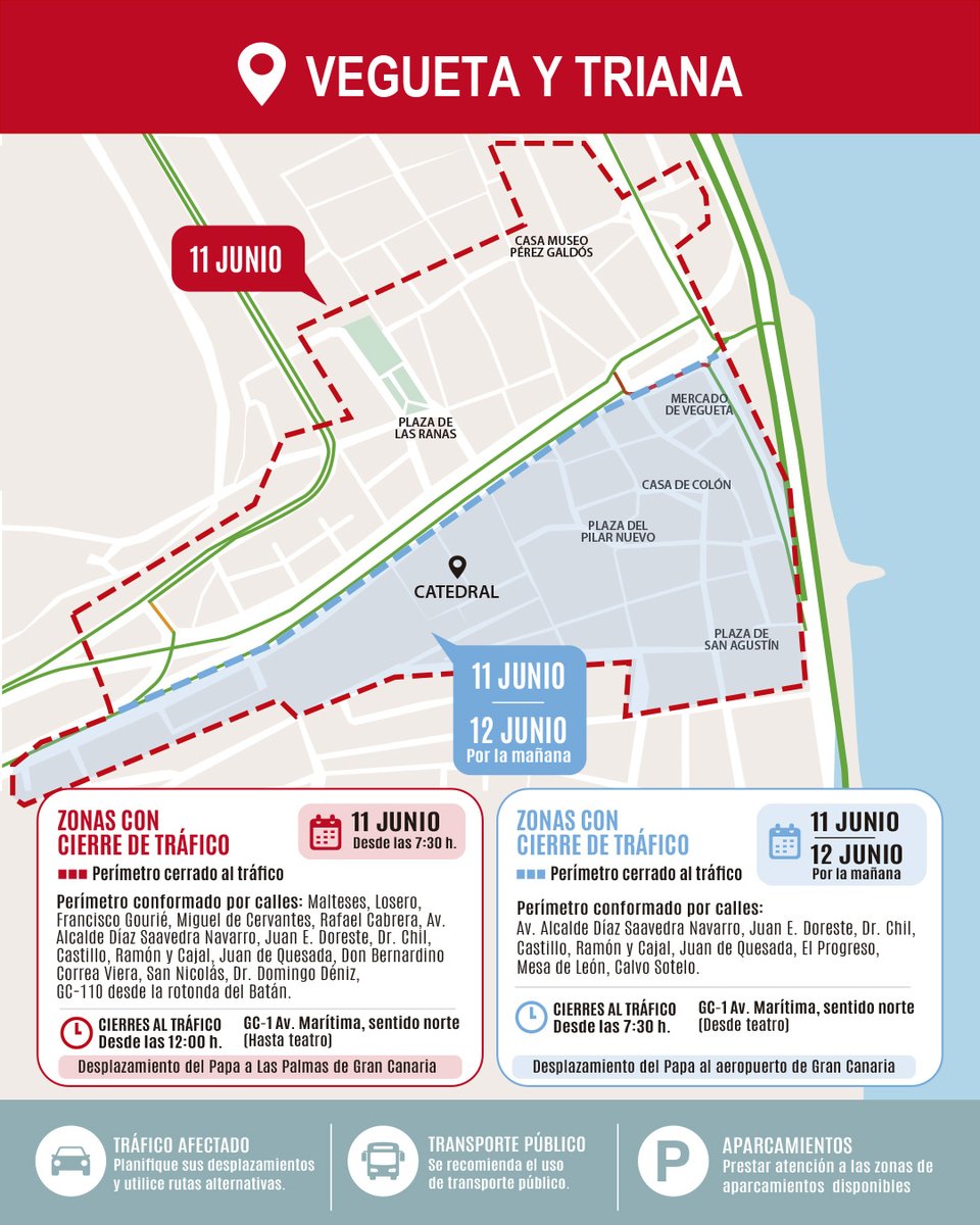 aytolpgc's tweet photo. 🔹 #LPGC vivirá hoy una jornada histórica con la visita del Papa León XIV

👀Recuerda:

🚫 Evita desplazamientos innecesarios
 🚌 Utiliza el transporte público
👣 Prioriza moverte a pie cuando sea posible
📲Mantente informad@: https://t.co/r2DerAPzgO https://t.co/VqEArZ8ytN