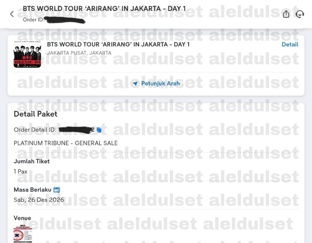 aleldulset's tweet photo. wts want to sell BTS WORLD TOUR ARIRANG IN JAKARTA

PLATINUM TRIBUNE DAY 1 — General Sale 1 tix https://t.co/wwXjeMfoMU