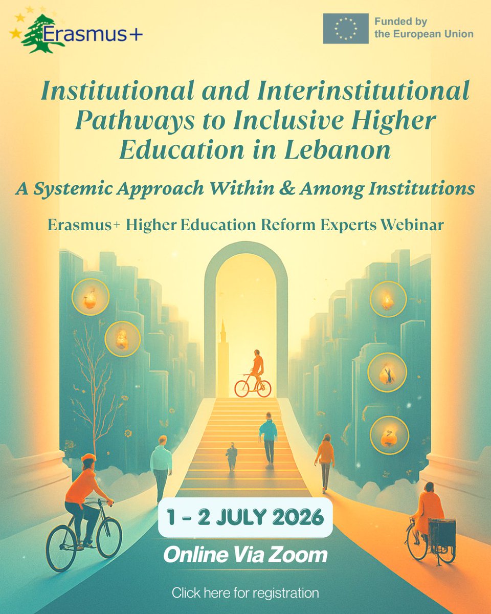 NEO_Lebanon's tweet photo. Erasmus+ Webinar: Institutional and Inter-institutional Pathways to Inclusive Higher Education in Lebanon | A Systemic Approach Within and Among Institutions 1-2 July 2026
https://t.co/ILrxXZ5arF https://t.co/Sw9g7EXme6