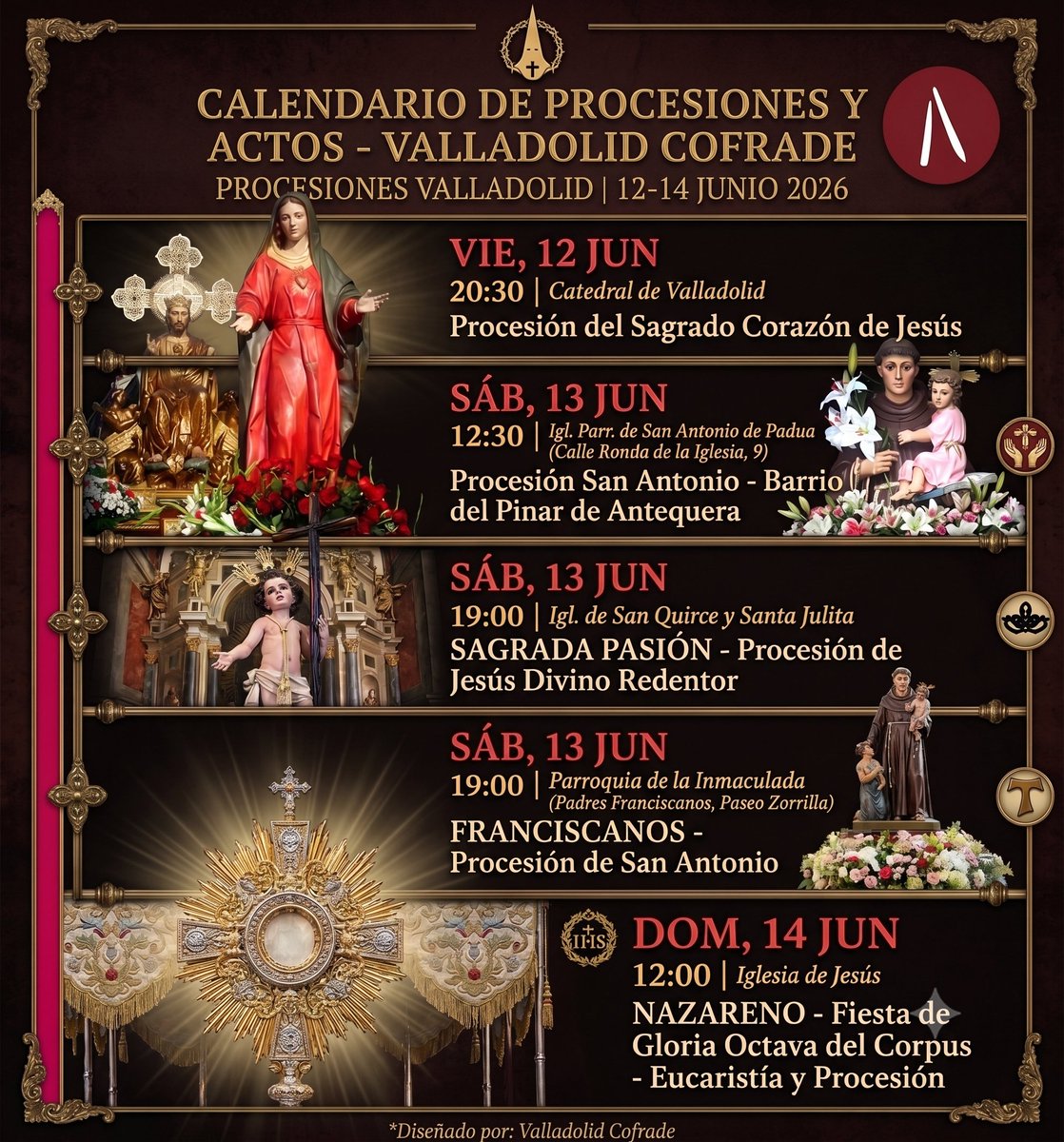 VCofrade's tweet photo. Procesiones para este fin de Semana en Valladolid

@AtadoValladolid @Descen_VA @archiValladolid @OFSCruzdesnuda @sagradapasion @OFSCruzdesnuda @nazarenovall https://t.co/FXGaBCkBUl