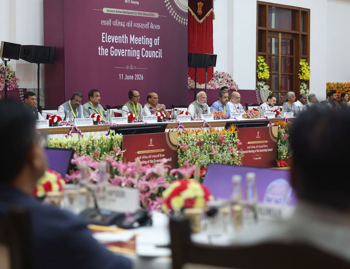 PRupala's tweet photo. Prime Minister Shri @narendramodi ji chaired the 11th Governing Council Meeting of NITI Aayog.

With the Centre and States working together as partners in development, India is accelerating towards the shared vision of a #ViksitBharat under PM Modi.

Glimpses. https://t.co/ZbkXLuTnAN