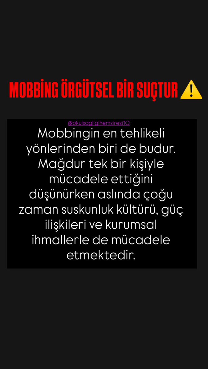suuuhedaa's tweet photo. Mobbing sadece iki kisi arasında yaşanılan bir anlaşmazlık değildir. Mobbing örgütsel bir suçtur‼️ https://t.co/xMuttI2zA1