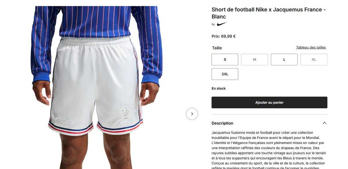 SELLING OUT FAST Short de football Nike x Jacquemus France - Blanc