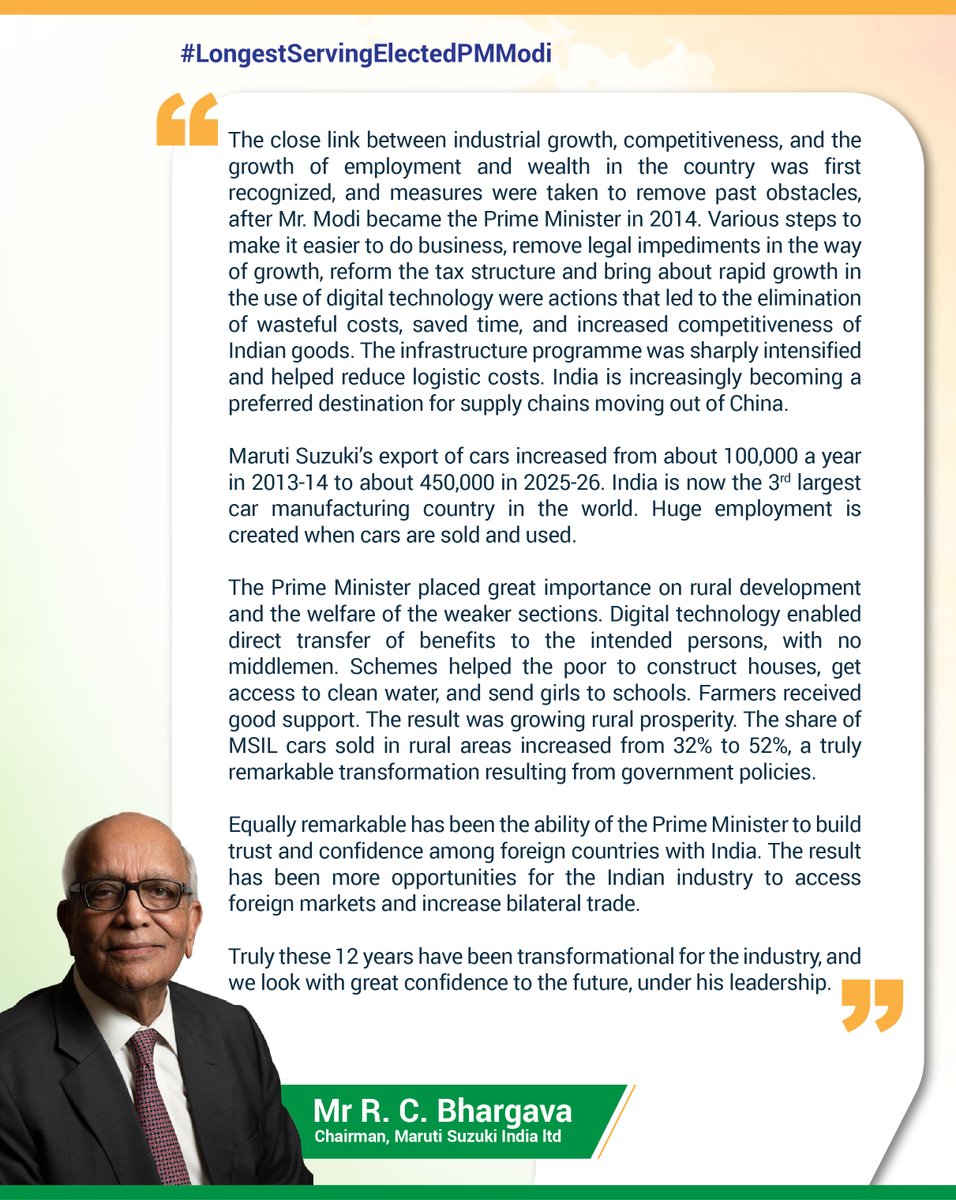 Maruti_Corp's tweet photo. Congratulations Hon’ble Prime Minister Shri @narendramodi #12YearsofLokSeva #IndiaGrowthStory #ViksitBharat 

@PMOIndia @DoC_GoI @PiyushGoyal @mlkhattar @MORTHIndia @nitin_gadkari @MHI_GoI @hd_kumaraswamy @Bhupendrapbjp @NayabSainiBJP @mygovIndia @makeinindia https://t.co/yGUYDRnfDk