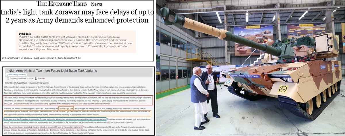 manojzxc's tweet photo. (1/2)
->Step-1 : Ask for a 25T impossible Light tank..despite of that strange criteria, L&amp;T delivered
->Step-2 : After wasing time, ask for more armor..Zorawar becomes 30Ton tank.... israel Light tank now qualifies
->Step-3 : Zorawar tank wil get token order of 59 
-Step4 : ADANI https://t.co/joYJvep7sK