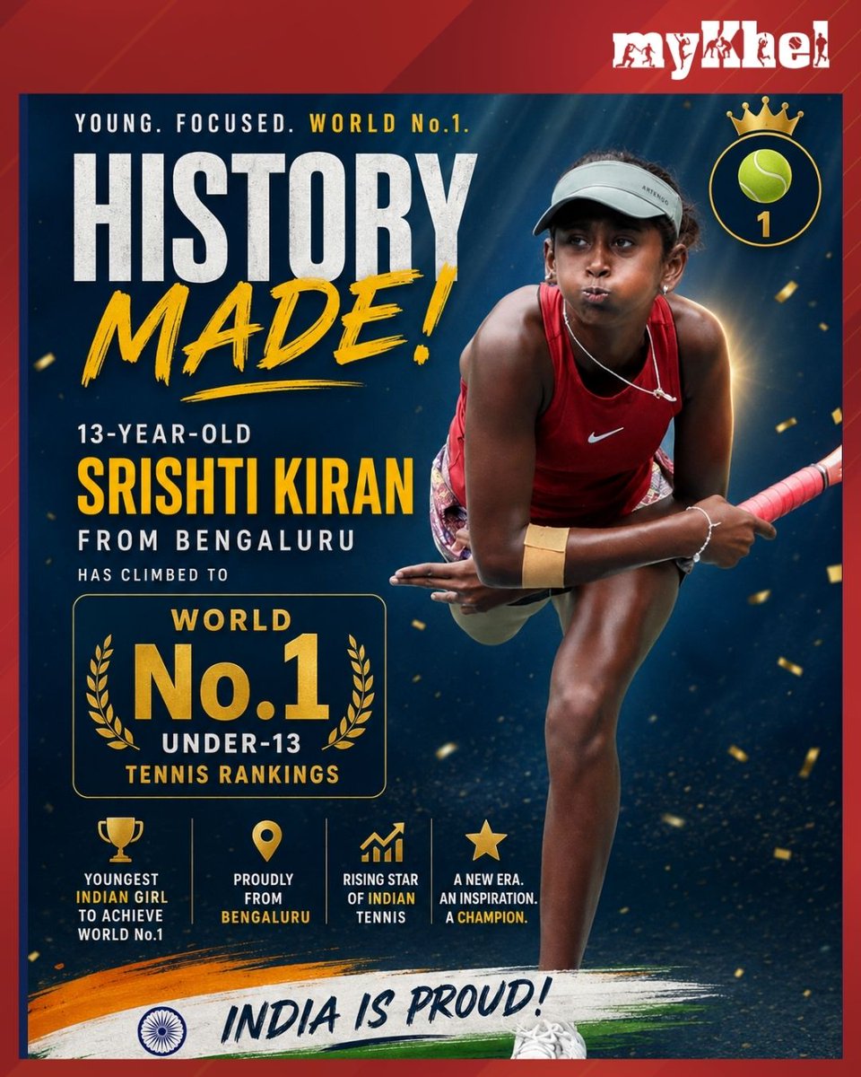 mykhelcom's tweet photo. Meet Srishti Kiran: The 13-Year-Old Indian Tennis Star Ranked World No. 1 in Her Age Group
https://t.co/wC9rwNtS5y
#SrishtiKiran #Tennis #IndianTennis #WorldNo1 #JuniorTennis #MyKhelAI https://t.co/BswGSwcCke