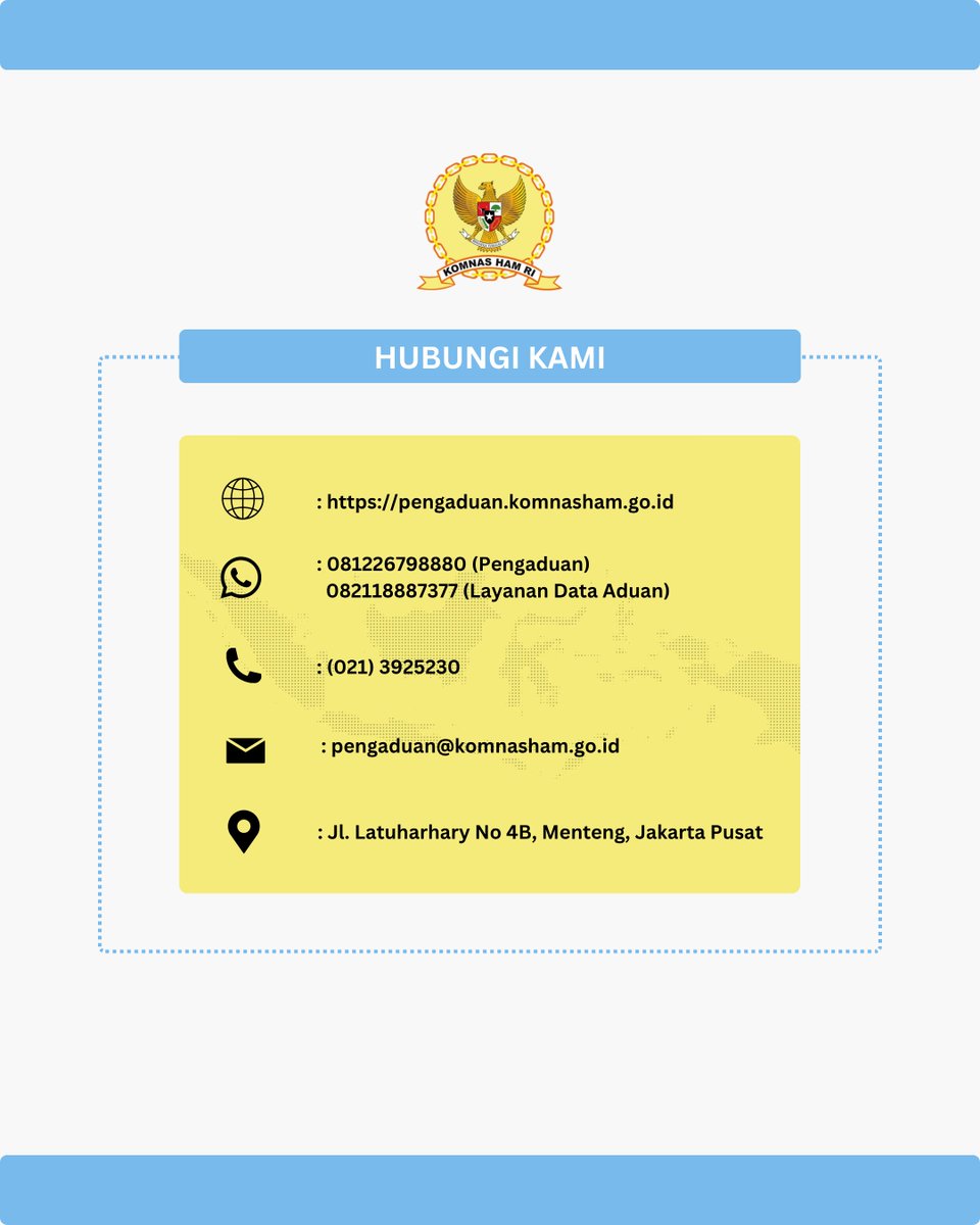 KomnasHAM's tweet photo. Sepanjang Bulan Mei 2026, Komnas HAM telah menerima 184 aduan dari masyarakat. Aduan ini datang dari berbagai lini korban, mulai dari individu, kelompok, hingga kelompok rentan. Yuk, simak rangkuman datanya di unggahan berikut..
#PemajuanHAM #PenegakanHAM #DataPengaduanHAM https://t.co/28BSXSGwPR