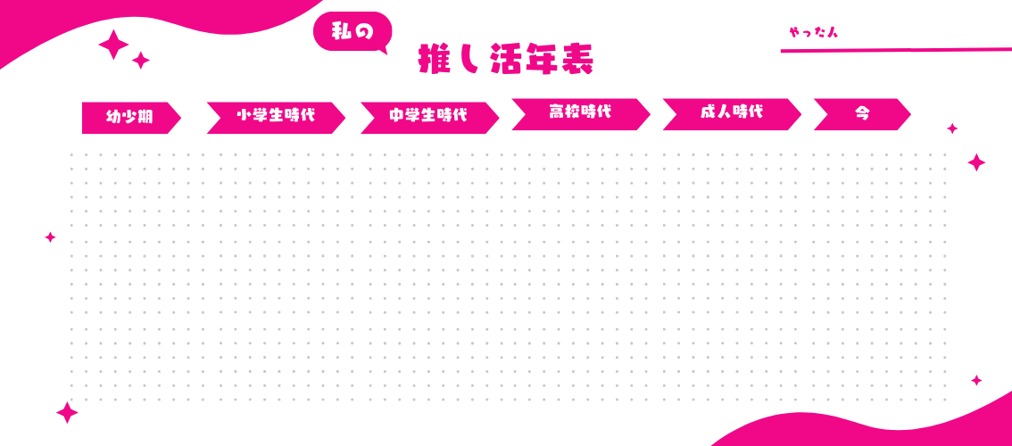 freedia_pr's tweet photo. ／
私の推し活年表🩷
＼

歴代の推し、並べると共通点が見えてきたり…👀❔
テンプレートはご自由に活用ください✨

#創作テンプレート https://t.co/75SWiNMdCh