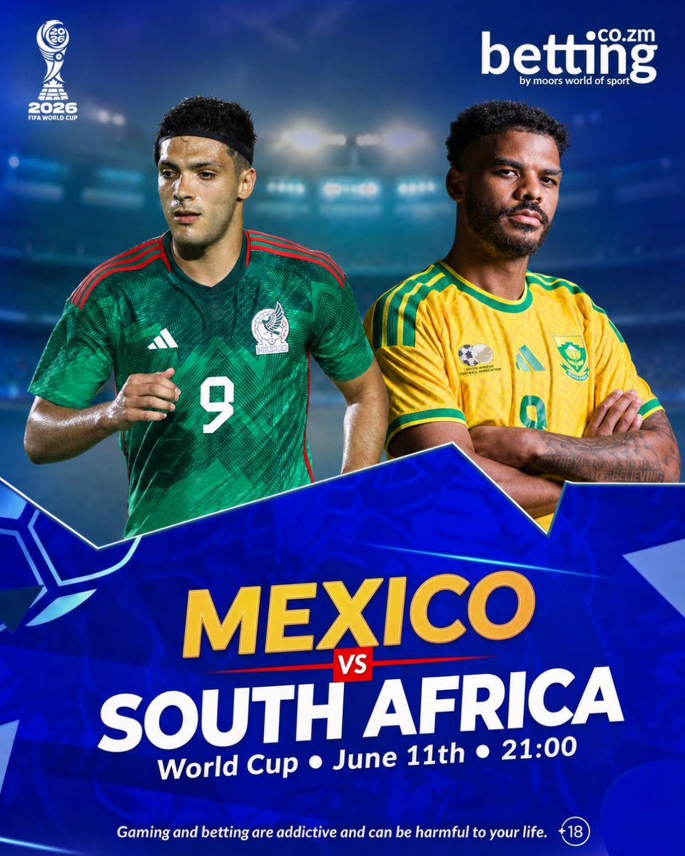 mwos_zambia's tweet photo. ๐ฒ๐ฝโฝ๐ฟ๐ฆ MATCHDAY!
Mexico vs South Africa
๐ 21:00 CAT | #WorldCup2026
El Tri vs Bafana Bafana โ who takes the W? Bet now & win big! ๐ฅ
๐ https://t.co/FLd4EaxQGV
#MWOS #TheHomeOfSports #BetAndWin #MexicoVsSouthAfrica #Matchday https://t.co/B30imajExq