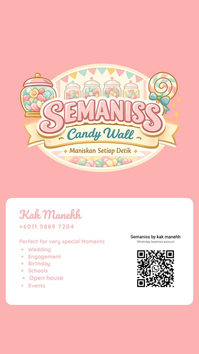 iscaindher's tweet photo. Assalammualaikum warga threadd. Ini business mak saya, dia ada buat candy wall untuk event wedding, birthday party dan sebagainya.

Sesiapa yg nak berminat boleh contact nombor yg terteraaa!!!

Sebarkan macam korg sebar fitnah 🤣🤣 https://t.co/6U62vJqbJq