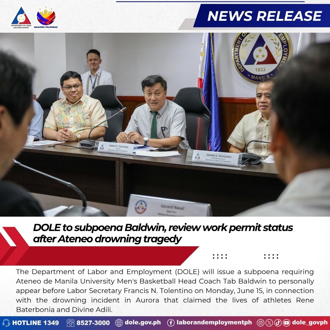dole_govph's tweet photo. 𝐃𝐎𝐋𝐄 𝐭𝐨 𝐬𝐮𝐛𝐩𝐨𝐞𝐧𝐚 𝐁𝐚𝐥𝐝𝐰𝐢𝐧, 𝐫𝐞𝐯𝐢𝐞𝐰 𝐰𝐨𝐫𝐤 𝐩𝐞𝐫𝐦𝐢𝐭 𝐬𝐭𝐚𝐭𝐮𝐬 𝐚𝐟𝐭𝐞𝐫 𝐀𝐭𝐞𝐧𝐞𝐨 𝐝𝐫𝐨𝐰𝐧𝐢𝐧𝐠 𝐭𝐫𝐚𝐠𝐞𝐝𝐲

𝐑𝐄𝐀𝐃: https://t.co/b7O02EM0aq

#BagongPilipinas
#SerbisyongDOLE
#fyp https://t.co/nRW3rCmUE0