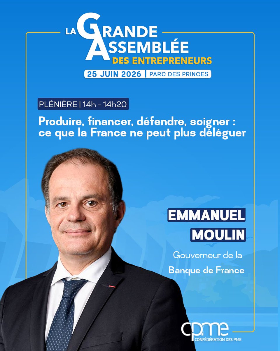 GrandeAssemblee's tweet photo. 🚨 J-14 : plus que deux semaines avant la @GrandeAssemblee des Entrepreneurs, l'événement de l'année organisé par la CPME le 25 juin au Parc des Princes.

Venez prendre un temps d'avance au cours de cette journée exceptionnelle. 

Plénières, conférences, ateliers, dialogues et temps de networking permettront de croiser les regards sur les grands sujets qui transforment déjà le quotidien des PME : intelligence artificielle, souverainetés, Made in France, transmission, santé du dirigeant, financement, dialogue social…

De grands speakers ont d'ores et déjà été annoncés : @montebourg, Pr @Ph_Aghion, @steph_sejourne, Emmanuel Moulin, Sylvain Tesson… et bien d'autres seront présents !

🗓 Coup d’envoi le 25 juin au Parc des Princes à Paris

🔗 Inscription gratuite et ouvert à tous sur le site : https://t.co/M7Oid6scdg

#LaGrandeAssemblee #Entrepreneurs #cpme #LGAE26 | @CPMEnationale
