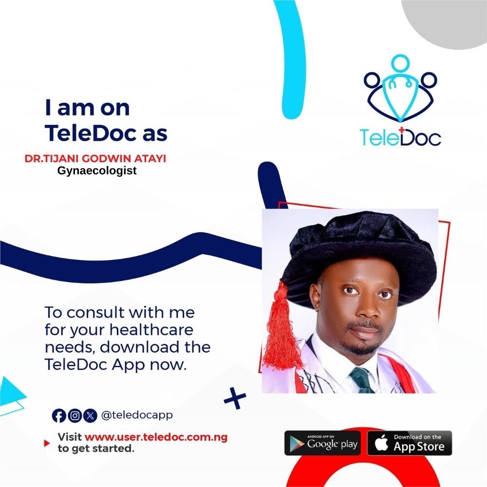 TeledocApp's tweet photo. Meet Dr. Tijani Godwin Atayi – Gynaecologist on TeleDoc

📱 Consult securely from anywhere with the TeleDoc App.

💬 Comment “LINK” below and we’ll send you Dr. Tijani’s profile for easy booking. https://t.co/8rURPvUCwd