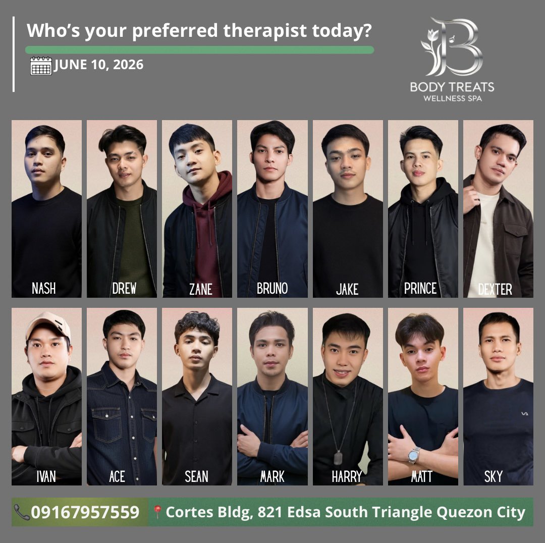 bodytreatsQC's tweet photo. ✨ Available Therapists Today ✨

Choose your preferred therapist and enjoy the comfort, care, and relaxation you deserve today.

For details and reservations:
📞 0916-795-7559
📘 Facebook: Body Treats Wellness Spa | BTWS
🐦 X (Twitter): @bodytreatsQC
📩 Telegram: @BodyTreats

#AvailableTherapists #ThursdayVibes #BodyTreats