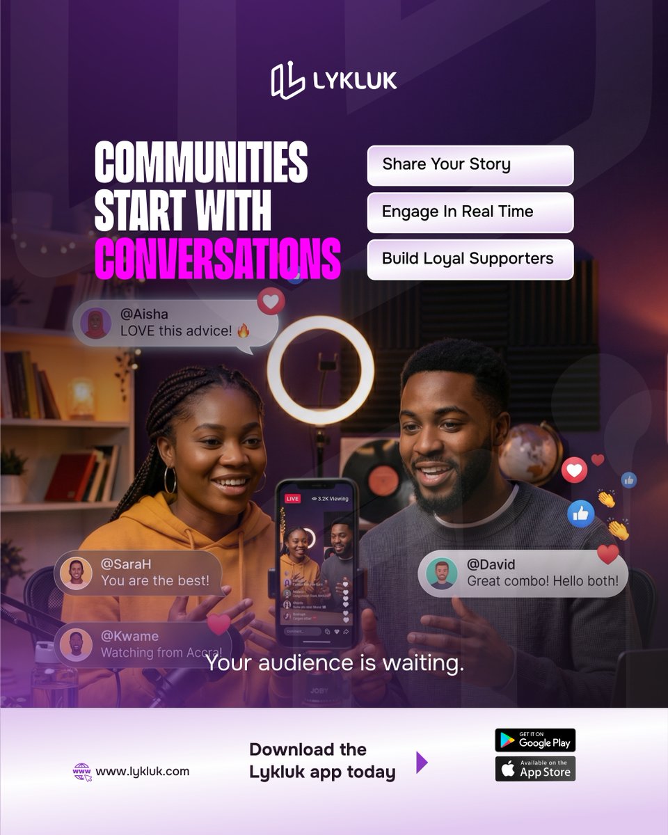 LyklukDigital's tweet photo. Audiences become communities when people feel seen.
🎥 Share your journey
💬 Listen to your audience
🤝 Build genuine connections
Every community starts with a conversation.
#Lykluk #CommunityBuilding #GoLive https://t.co/4dJ4WspqcY