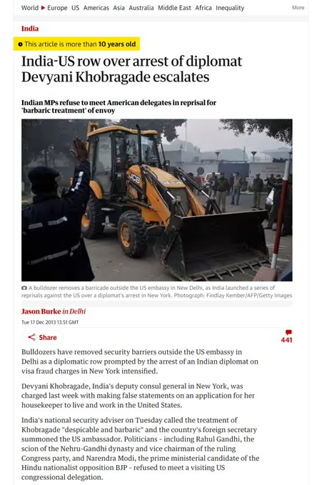neorevolt's tweet photo. In 2013, when Devyani Khobragade incident happened, India took bulldozer to US Embassy in Delhi and removed their security barricades &amp; also stopped all commercial activity in the Embassy

Can we do something like now, instead of just Kadi Ninda over US bombing our ships https://t.co/YQV4Z8PjsN