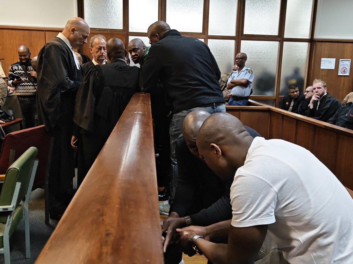 JayedLeigh's tweet photo. All seven suspects in the murders of Kiernan "AKA" Forbes and Tebello "Tibz" Motsoane are appearing jointly in the Durban High Court. This is the first appearance together of all seven suspects.

#sabcnews https://t.co/x6qr4S8ayl
