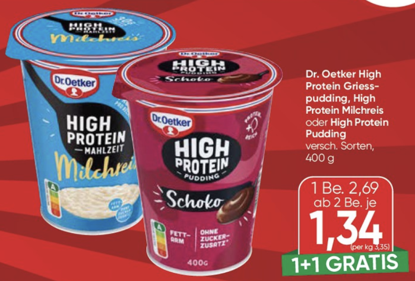 Sparhamster's tweet photo. Dr. Oetker High Protein Grießpudding oder Milchreis um je 1,34 € statt 2,69 € ab 2 Stück bei Spar https://t.co/H2eM5xlI65 https://t.co/LU727MWN4s