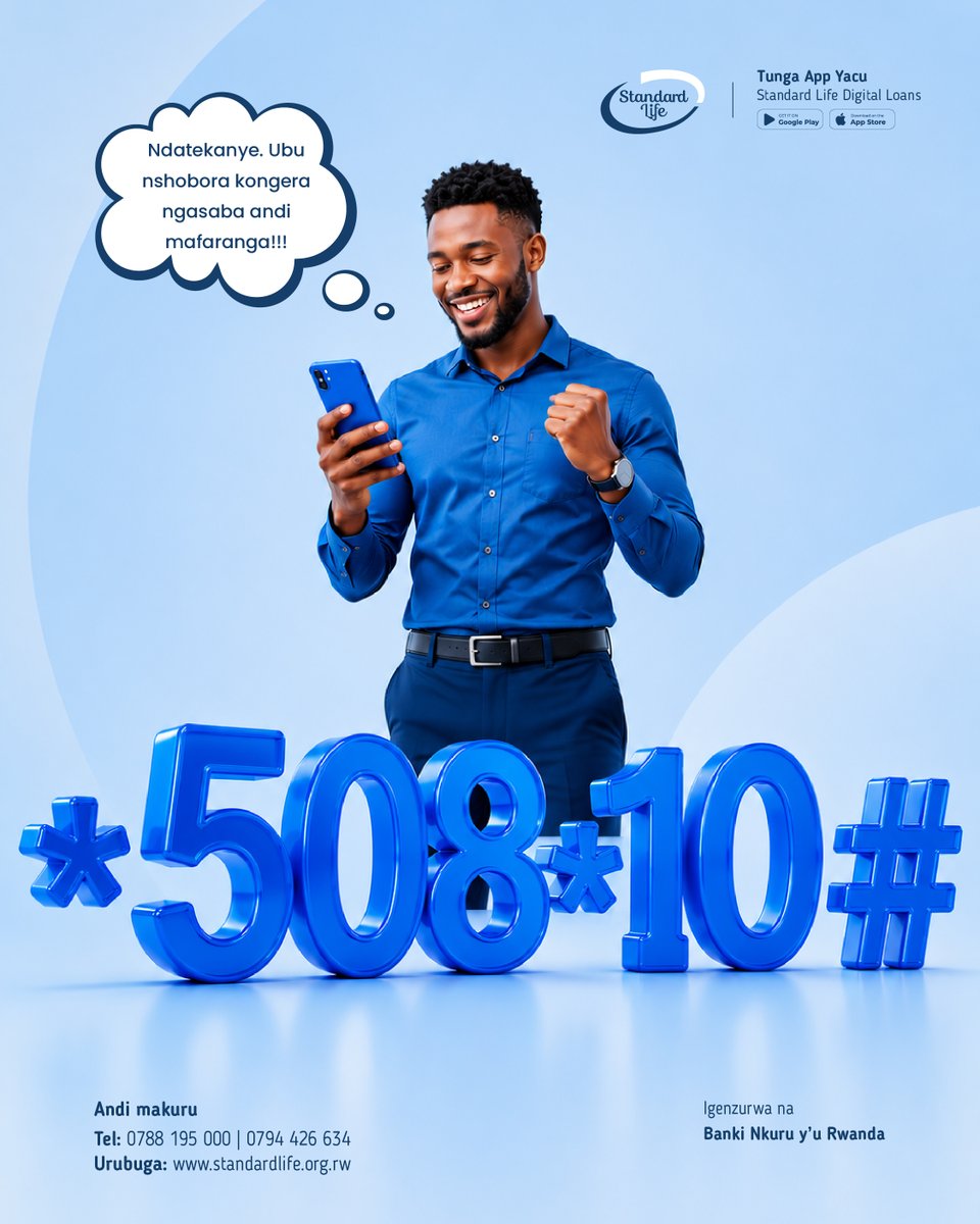 slrwandaplc's tweet photo. Irinde gucibwa amafaranga y'ubukererwe wishyure inguzanyo yawe kare ukoresheje *508*10# Ubashe gusaba indi nguzanyo igihe uyikeneye https://t.co/x9l0DtR8bV