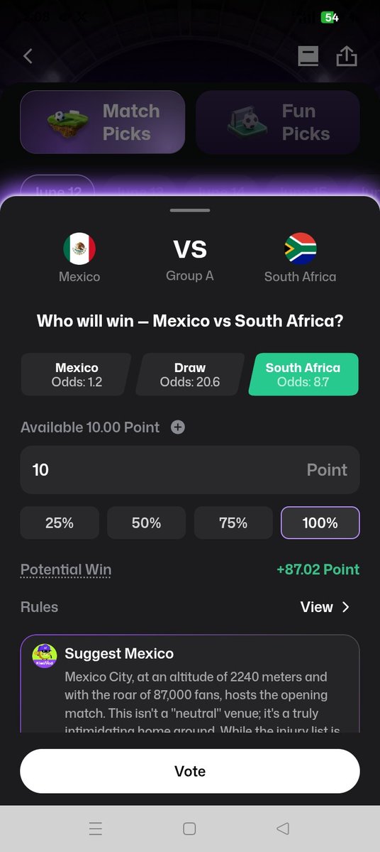 MeGaaRee's tweet photo. One pick. One chance. 🎯
Let’s see if this prediction hits 🔥
Let's go Czechis &amp; South Africa
@Top_nod 

@Kiwi_Nod 
0x787CF7A713aA5B1910DEd3b6b5a9Fbe5828d6dDc https://t.co/GDyqZoCBqj