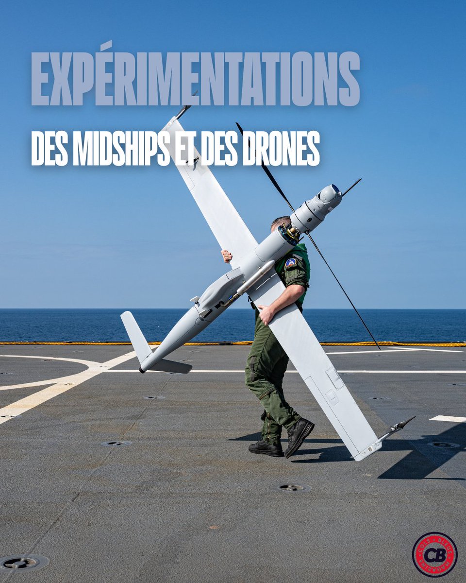 MarineNationale's tweet photo. #Colsbleus | Drones aériens et navals, logistiques, de surveillance ou d’appui aux opérations : pour la première fois, la mission Jeanne d’Arc embarque une cinquantaine de drones testés en conditions réelles. ⚓🤖
À lire 👉https://t.co/oHBjIdNROK https://t.co/gu0NwSKmP5