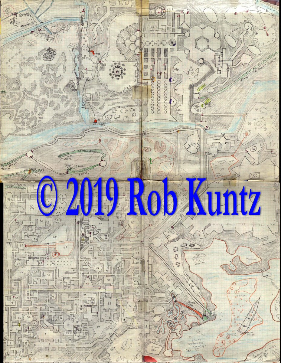 FuturDe25867's tweet photo. Here is the map of the Greyhawk catacombs and sewers. It's probably one of my favorite dungeon maps. A river runs through these sewers, along with stairways that descend 1,600 feet. And how could I fail to mention the immense underground lake, complete with an island and a boat? https://t.co/Pz3Gidt1l2