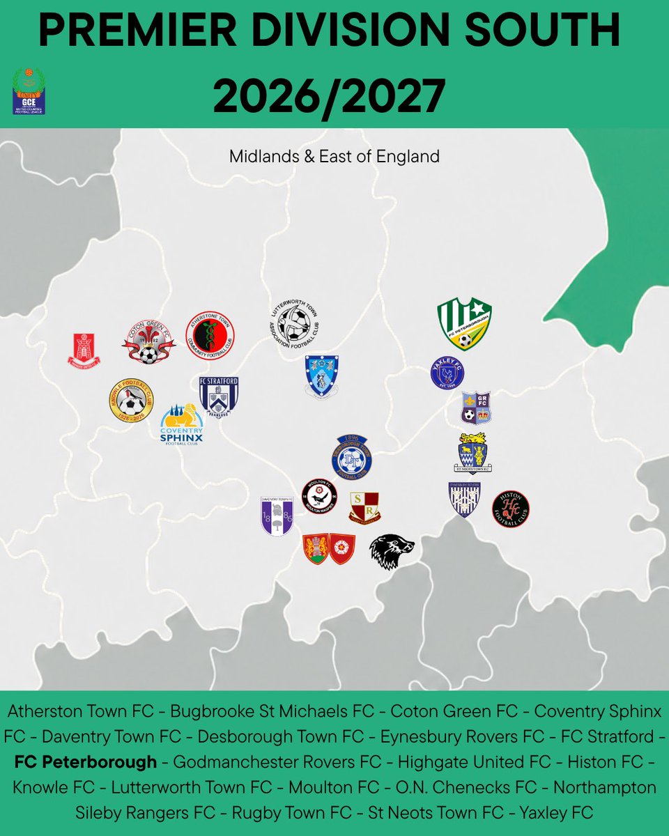 fc_peterborough's tweet photo. What does Step 5 look like for us in the upcoming season?

A mix of teams from the West Midlands, Northampton and Cambs regions. The majority of these will be teams we have never played before so new players new venues and new competition incoming 💚🤍

@utdcos https://t.co/TrbWFhd09B