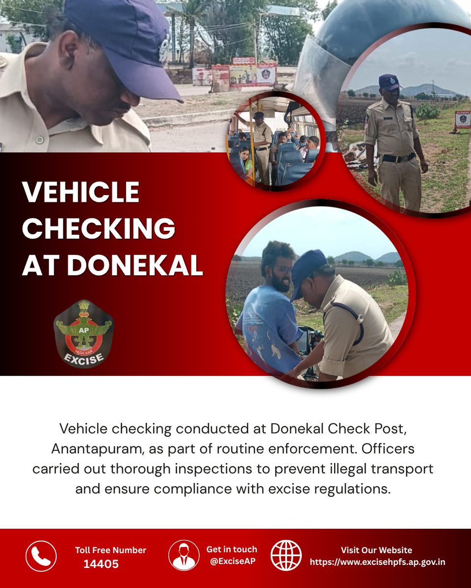 exciseAP's tweet photo. 🚨 Vehicle Checking – Anantapuram 🚨Vehicle checking was conducted at Donekal Check Post, Anantapuram, as part of routine Excise enforcement.#VehicleChecking #Anantapuram #ExciseDepartment https://t.co/CBHnmy21d4