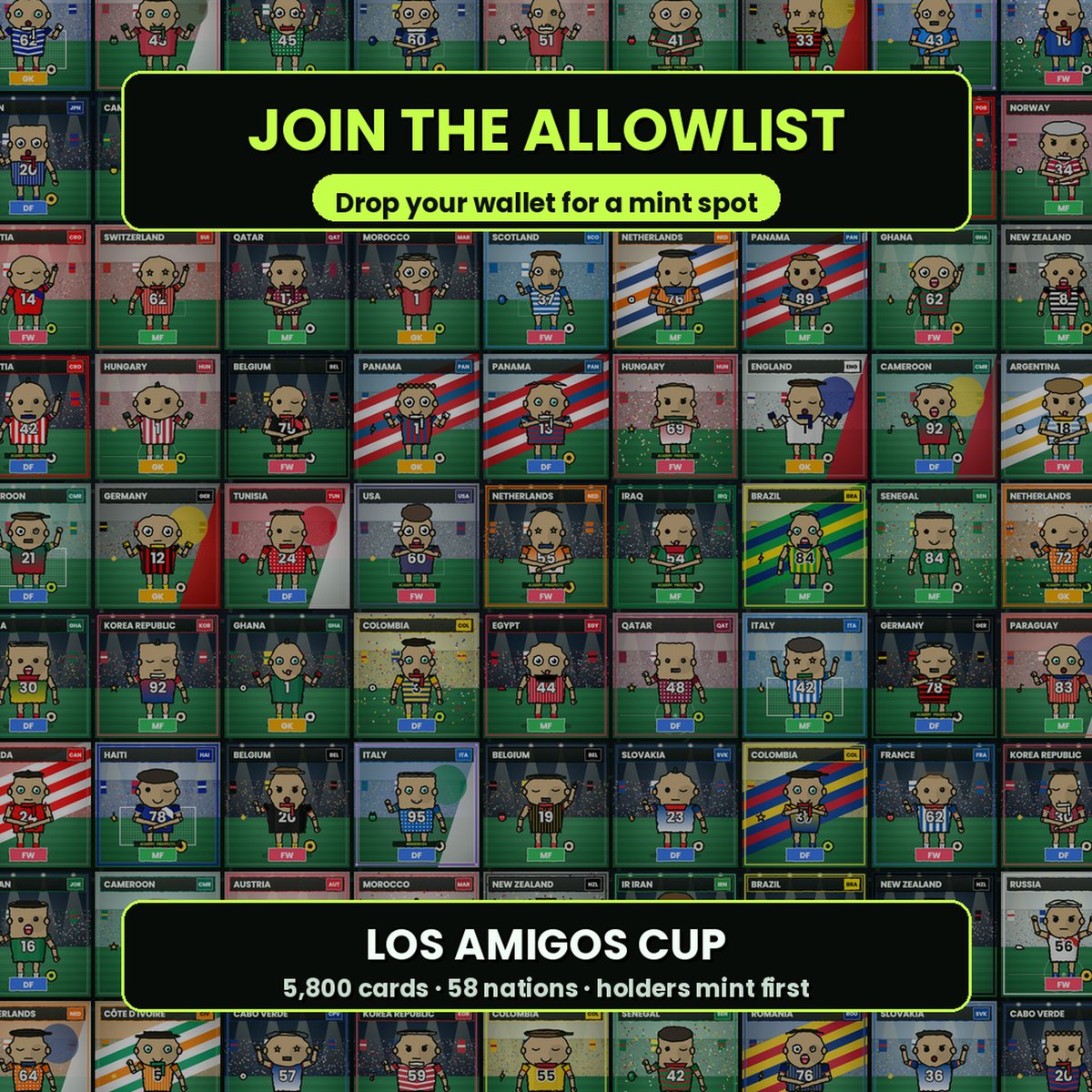 losamigooss's tweet photo. Los Amigos Cup ⚽️June 15 on @opensea
58 Nations 
5,800 cards

DROP YOUR WALLET + FOLLOW / RT 
🔻 https://t.co/kJRjdPxXbn