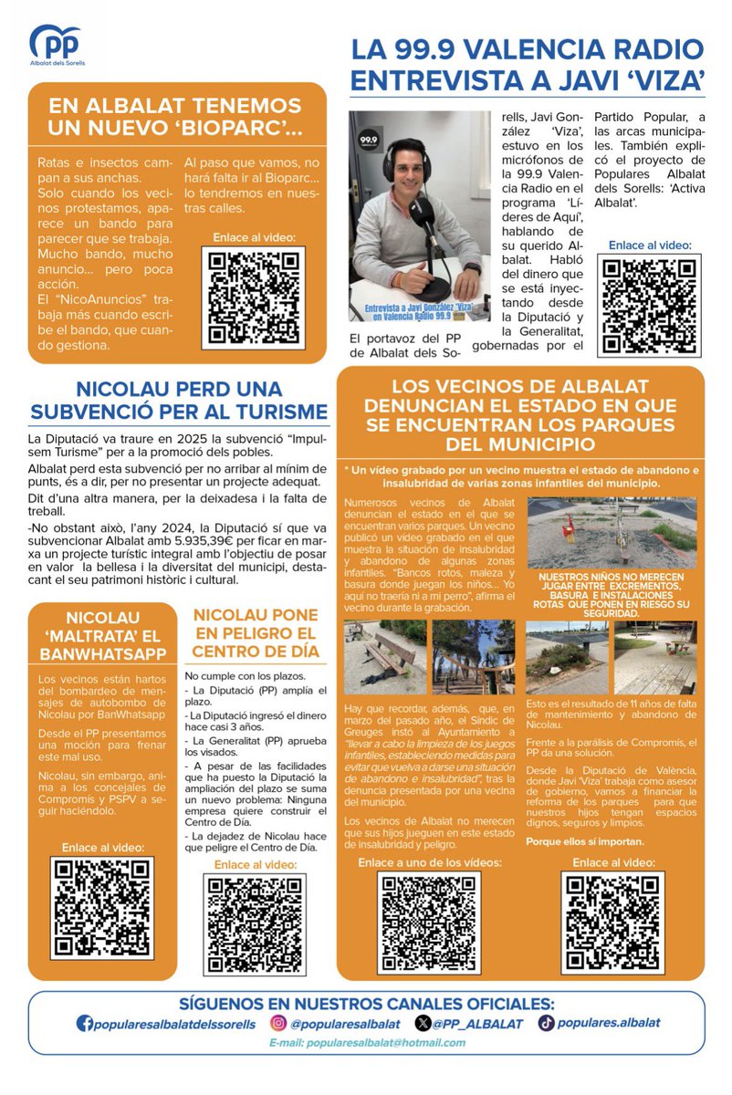PP_ALBALAT's tweet photo. 🌞 Bon dia!

📖 Vos deixem el Butlletí Informatiu del PP corresponent al mes de juny, en versió digital, que ahir ja vau rebre a les vostres cases.

📲 Esperem que vos resulte interessant per a conéixer tota l’actualitat i el treball que estem duent a terme.

😊  bona setmana! https://t.co/Dh4Uk2O9V6