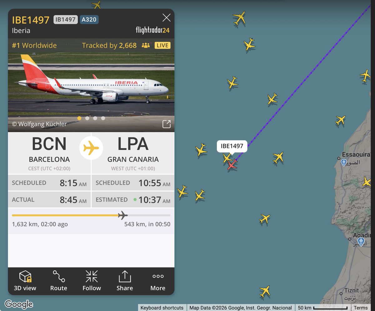 antony67's tweet photo. #PopeLeoXIV on the way to #gran #canaria Many people track the flight (#EC-LXQ) #iberia #a320 on Flightradar24 https://t.co/YFzwJK9hkH