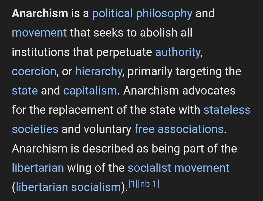 SeaAuthorFive's tweet photo. @Sand_ivaselinet @TeodorMG Du har inte läst WIKIPEDIA om vad anarkism ÄR, utan går i opposition till den medans du låtsas vara en. https://t.co/QJb9srHIGG