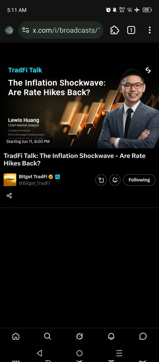 trust050's tweet photo. @Bitget_TradFi Looking forward to Lewis's market insights. 🚀 https://t.co/garZs81kJ9